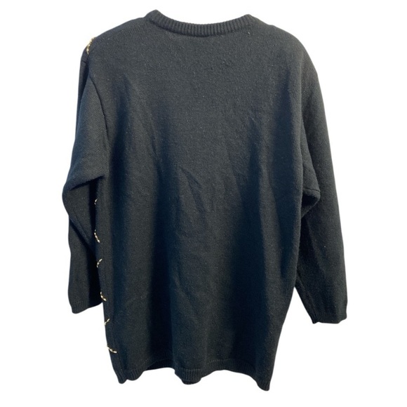 TanJay Vintage Black & Gold Floral Sweater With Gold Beading Oversized Sz L - Picture 4 of 9